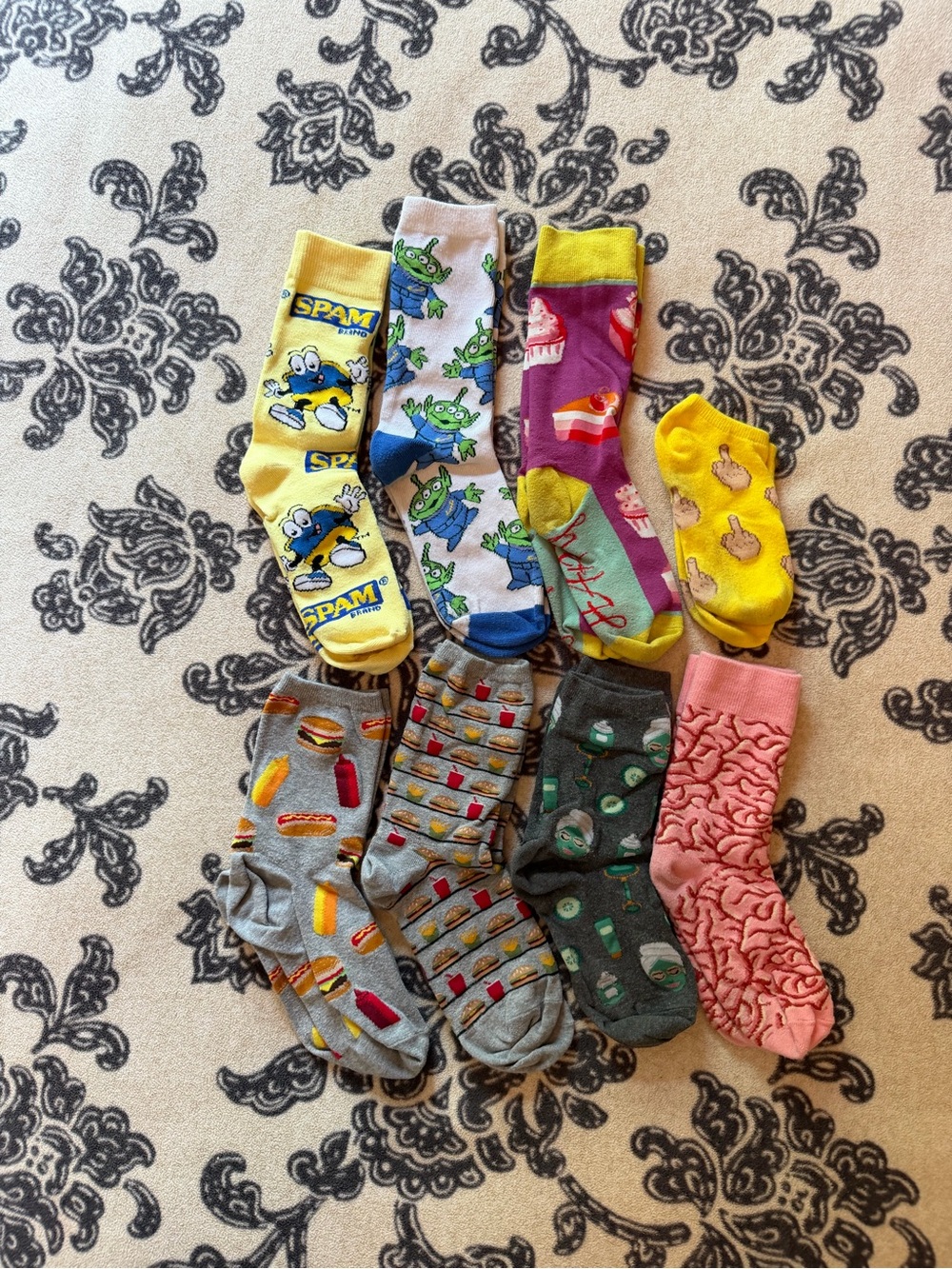 Assorted Novelty Men's Socks - Yellow, Gray, Pink, Green